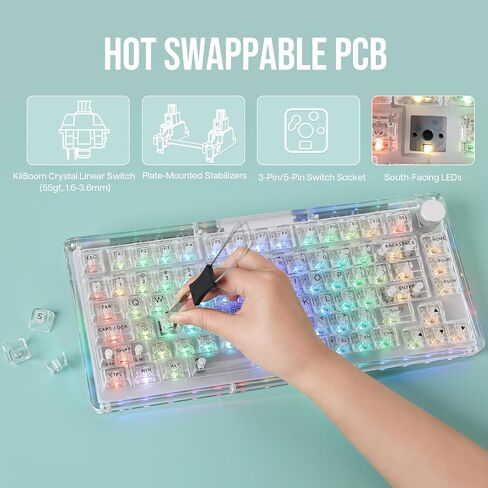 KiiBoom Phantom 81 V3 75% Upgraded Crystal Gasket Mechanical Keyboard with Acrylic Transparent Keyboard Dust Cover in Kuwait