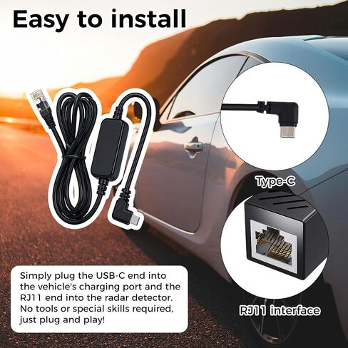 RJ11 to USB-C Power Cord for Radar Detector Cable for Escort Passport in Saudi Arabia