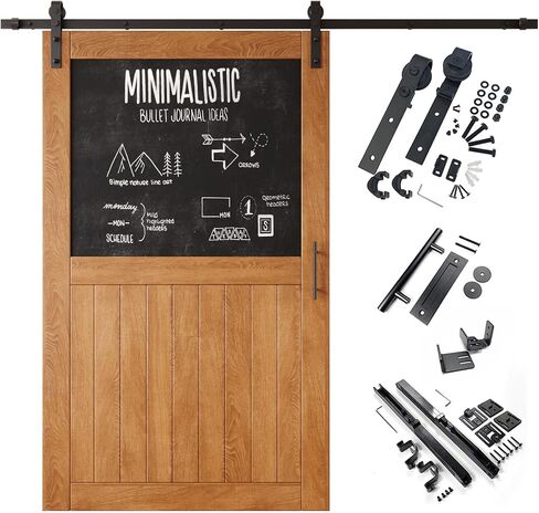 Early American 30x80 in. Sliding Barn Door, Half Chalkboard Design,Assembly Required, Finished Sliding Barn Door, with 5.5 ft Single Door Hardware Kit, Interior Use in Kuwait