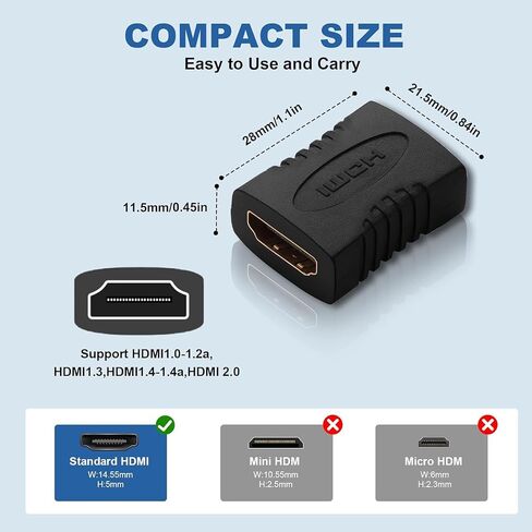 10 Pack HDMI Coupler Adapter Gold Plated, High Speed HDMI Coupler F/F Female to Female Adapter Black in Saudi Arabia