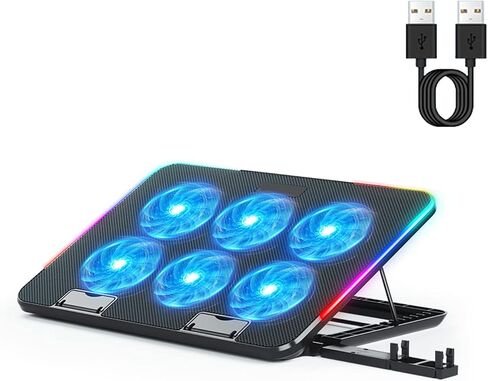 Gaming Laptop Cooler Notebook Cooling Pad 6 Silent LED Powerful Air Flows Adjustable Laptop Stand 2 USB Interface Portable Cooling Fan Metal Mesh Cooler Quiet Pad Fan for in Saudi Arabia