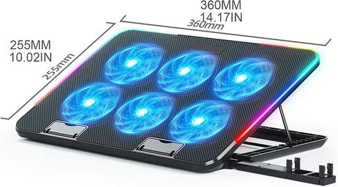 Gaming Laptop Cooler Notebook Cooling Pad 6 Silent LED Powerful Air Flows Adjustable Laptop Stand 2 USB Interface Portable Cooling Fan Metal Mesh Cooler Quiet Pad Fan for in Saudi Arabia