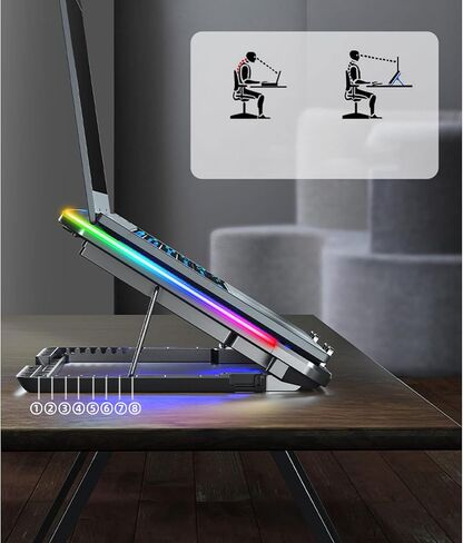 Gaming Laptop Cooler Notebook Cooling Pad 6 Silent LED Powerful Air Flows Adjustable Laptop Stand 2 USB Interface Portable Cooling Fan Metal Mesh Cooler Quiet Pad Fan for in Saudi Arabia