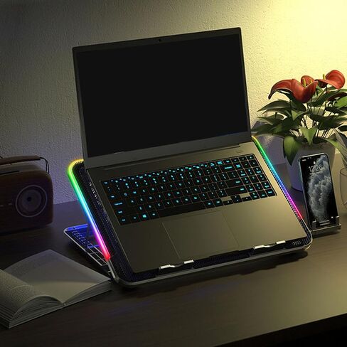 Gaming Laptop Cooler Notebook Cooling Pad 6 Silent LED Powerful Air Flows Adjustable Laptop Stand 2 USB Interface Portable Cooling Fan Metal Mesh Cooler Quiet Pad Fan for in Saudi Arabia
