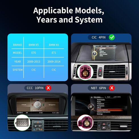 12.3Inch Wireless CarPlay/Android Auto Touchscreen for BMW X5/X6 Series E70/E71 (2009-2013) with CIC System, Car Radio Receiver, Bluetooth, Car Stereo in Kuwait