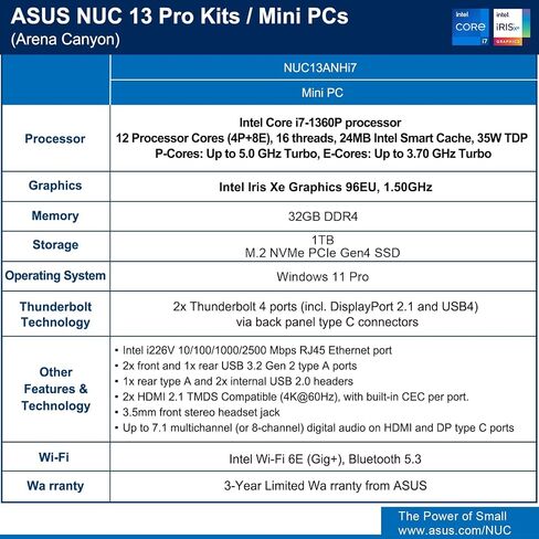 ASUS NUC 13 pro Intel NUC 13 Pro NUC13ANHi7 Core i7-1360P 32GB RAM 1TB SSD in Saudi Arabia