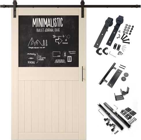 Tinsmith Gray 36x80 in. Sliding Barn Door, Half Chalkboard Design,Assembly Required, Finished Sliding Barn Door, with 6.6 ft Single Door Hardware Kit, Interior Use in Kuwait