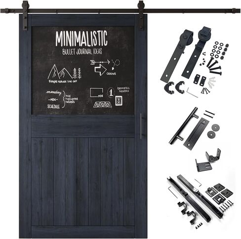 Navy 32x84 in. Sliding Barn Door, Half Chalkboard Design,Assembly Required, Finished Sliding Barn Door, with 5.5 ft Single Door Hardware Kit, Interior Use in Kuwait