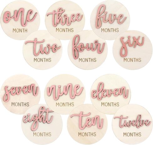 6 PCS Baby Monthly Milestone Cards, Double Sided Wooden 3D Milestone Cards in Saudi Arabia