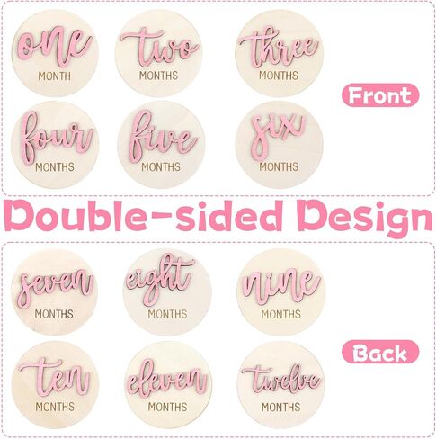 6 PCS Baby Monthly Milestone Cards, Double Sided Wooden 3D Milestone Cards in Saudi Arabia