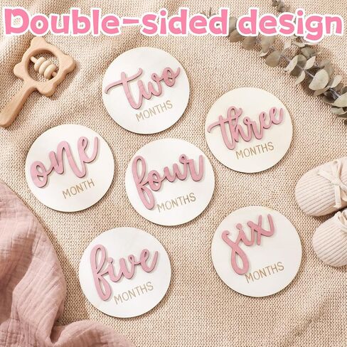 6 PCS Baby Monthly Milestone Cards, Double Sided Wooden 3D Milestone Cards in Saudi Arabia