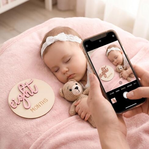 6 PCS Baby Monthly Milestone Cards, Double Sided Wooden 3D Milestone Cards in Saudi Arabia