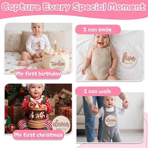 6 PCS Baby Monthly Milestone Cards, Double Sided Wooden 3D Milestone Cards in Saudi Arabia