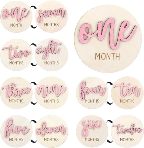 6 PCS Baby Monthly Milestone Cards, Double Sided Wooden 3D Milestone Cards in Saudi Arabia