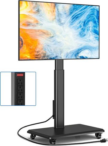 Rfiver Sleek Rolling TV Stand with Power Outlet for Home Decor, Height Adjustable Portable TV Stand on Wheels for 32-75 Inch TVs, Strong Tall Mobile TV Cart with Mount Up to 88 lbs, White in Saudi Arabia