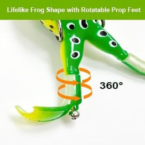 5PCS Topwater Prop Frog Lures Kit, Hollow Body Soft Fishing Frogs with Weedless Hooks, Floating Bass Lures with Tackle Box for Largemouth Bass, Pike, Snakehead Freshwater Saltwater Fishing in Kuwait