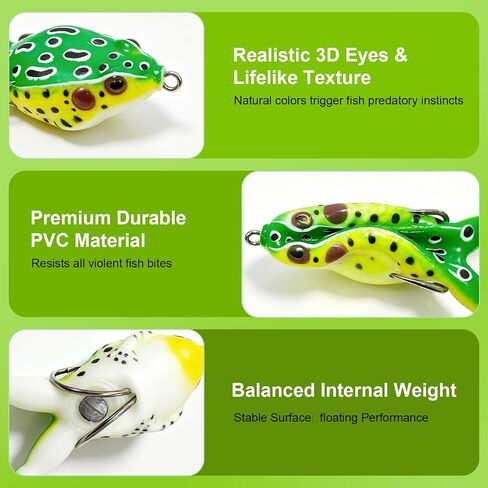 5PCS Topwater Prop Frog Lures Kit, Hollow Body Soft Fishing Frogs with Weedless Hooks, Floating Bass Lures with Tackle Box for Largemouth Bass, Pike, Snakehead Freshwater Saltwater Fishing in Kuwait