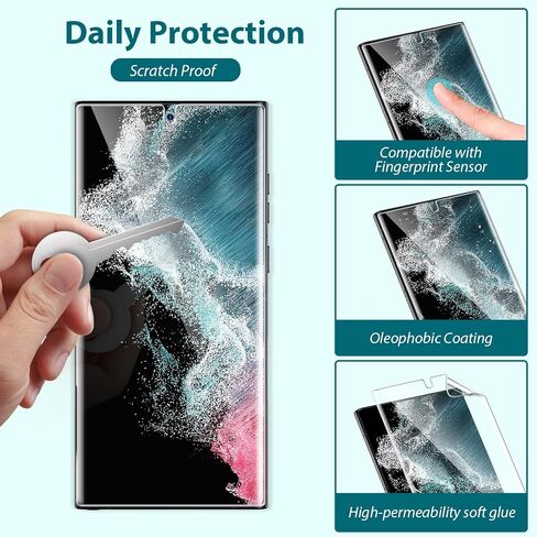 EGV [3 Pack] Screen Protector for Samsung Galaxy S22 Ultra 5G, 3D Curved Full Coverage Soft TPU Film [Support Fingerprint Reader] Scratch-proof [Alignment Tool] S22 Ultra Screen Protector Transparent in Saudi Arabia