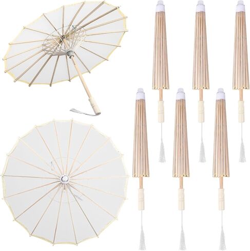 6 Pcs White Wedding Parasols, 22.1 Inch Bamboo Handles in Saudi Arabia