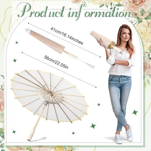 6 Pcs White Wedding Parasols, 22.1 Inch Bamboo Handles in Saudi Arabia