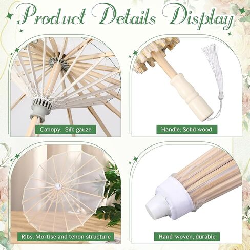 6 Pcs White Wedding Parasols, 22.1 Inch Bamboo Handles in Saudi Arabia