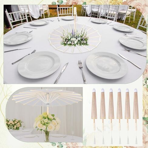 6 Pcs White Wedding Parasols, 22.1 Inch Bamboo Handles in Saudi Arabia