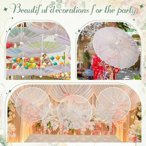 6 Pcs White Wedding Parasols, 22.1 Inch Bamboo Handles in Saudi Arabia