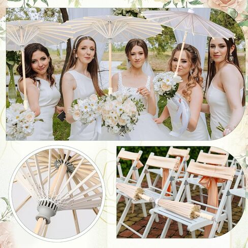 6 Pcs White Wedding Parasols, 22.1 Inch Bamboo Handles in Saudi Arabia
