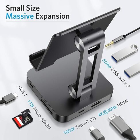 Classic 7-in-1 USB C Hub Stand for MacBook Pro & iPad Pro - 100W PD Charging, 4K HDMI, 2 USB 3.0 Ports, SD/TF Reader, Foldable Docking Station in Saudi Arabia