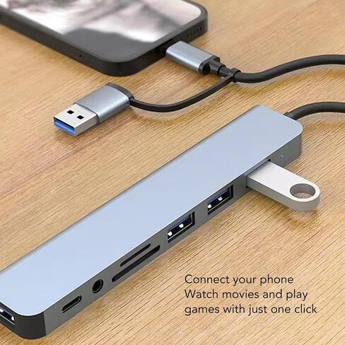 8 in 1 USB to USB C Adapter, USB Extension Cable Multifunctional Card Reader USB 3.0 Docking Station for Phone Tablet in Saudi Arabia