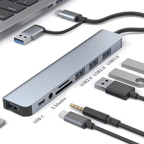 8 in 1 USB to USB C Adapter, USB Extension Cable Multifunctional Card Reader USB 3.0 Docking Station for Phone Tablet in Saudi Arabia