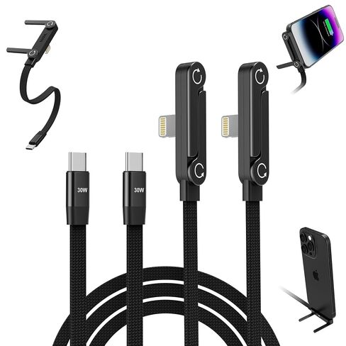 USB C to Lightning Cable with Stand 2 Pack, MFi Certified 30W PD Fast iPhone Charging Cable with Stand, 90 Degree T-Shaped 2 in 1 Flat Braided Charging iPhone Charger for iPhone 14-5, ipad in Kuwait