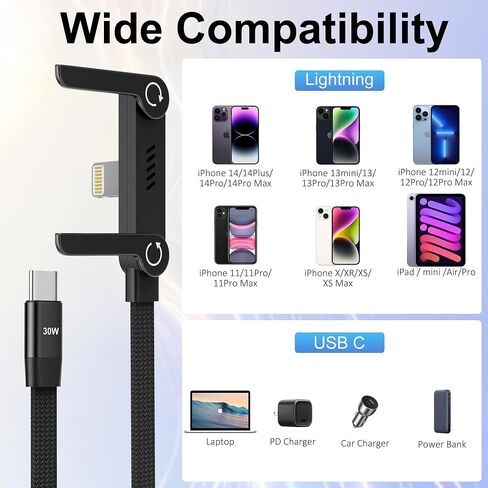 USB C to Lightning Cable with Stand 2 Pack, MFi Certified 30W PD Fast iPhone Charging Cable with Stand, 90 Degree T-Shaped 2 in 1 Flat Braided Charging iPhone Charger for iPhone 14-5, ipad in Kuwait