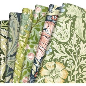 Quera 12 Sheet William Morris Wrapping Paper Vintage Floral Gift Wrap Paper Bulk Green Art Paper for Birthday Wedding Baby Shower DIY Crafts Gift Packing, 19.7 x 27.6
