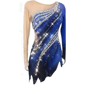 LIUHUO Figure Skating Apparel Girls Women Competition Dress Performance Wear Teens Training Dancewear Salsa Blue Girls
