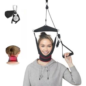 Neck Traction Device Neck Stretcher for Neck Pain Relief with Red Light Therapy Portable Cervical Traction Device and Shoulder Relaxer, Neck Stretcher Neck Decompression Devices