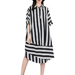 ellazhu Women's Summer Striped Long Blouse Dress Oversized and Baggy Fit GY1934 A