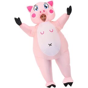 Pig Inflatable Costume Pink Pig Costume Fancy Dress Jumpsuit for Party Pig Blow Up Suit Xmas Costumes for Women