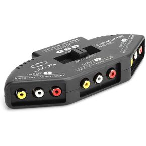 RCA Splitter Audio 3 in 1 Out Audio Video RCA Splitter Black Switch Selector with AV Cable for DVD VCD VCR(Black)