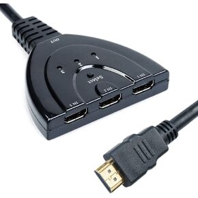 JacobsParts 3-Port HDMI Switch with Pigtail Cable Supports Full HD 1080p