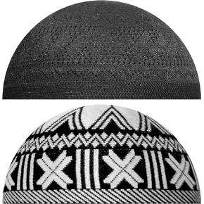Muslim Hats - Keffiyeh Kufi Hats for Men’s Common use and Islamic Gifts | Skull Cap |Muslim Clothes - Islamic Clothing for Men| 2pcs, 2 Designs, 2 Colors