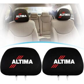 2Pcs Universal Car Seat Headrest Covers Compatible with Altim-a,Soft Black Breathable Elastic Fabric Printed Auto Headrest Covers. (for Altim-a) (SWTAO-abc10210)