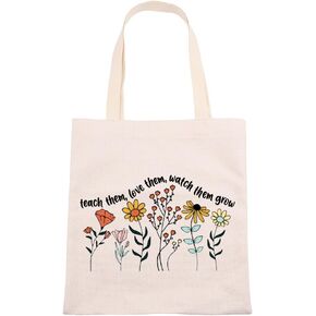 VAMSII Teacher Tote Bag Teacher Appreciation Gifts Teach Them Love Them Watch Them Grow Best Teacher Floral Reusable Bag