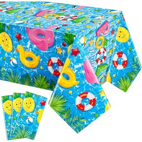 6 Pcs Pool Party Tablecloth Plastic Summer Beach Table Cover 54 x 108 Inch Disposable Hawaiian Tablecloth Pool Party Decorations for Summer Ocean Beach Swimming Pool Birthday Party Supplies
