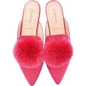 Women's Backless Comfort Slip On Loafers Flats Cute Pom Pom Mule Slippers Casual Shoes