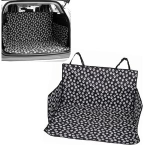 1 PC Car Trunk Dog Mat, 61" x 21.65" 600D Waterproof Oxford Cloth with Cute Paw Pattern Decoration, Anti-Scratch Anti-Slip Washable Trunk Pet Protective Cover, Universal for Car SUV (Black)