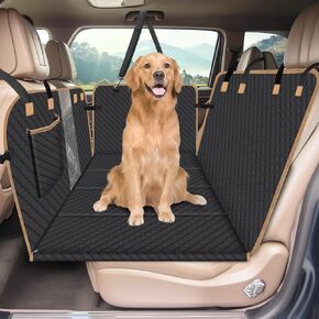 Dog Car Seat Cover for Back Seat, Backseat Extender for Dogs, Back Seat Pet Cover for Dogs, Large Dog Hard Bottom Dog Hammock for Car, SUV, Small Truck, Black