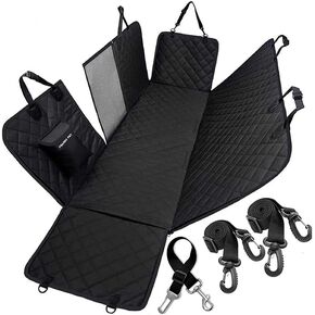 Dog Car Seat Cover for Back Seat, Dog Seat Cover with Mesh Window and Storage Pocket,100% Waterproof, Durable, Scratch Proof & Nonslip Dog Hammock for Cars, Trucks & SUV (Black with Orange)
