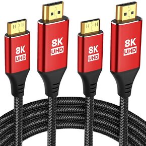 RUIZHI 10K 8K Mini HDMI to HDMI Cable 10FT 2 Pack, 48Gbps Ultra High Speed 8K@60Hz 4K@120Hz HDMI 2.1 Cord, for Handheld Game, Camera, Camcorder, Tablet, Laptop, KYY, ARZOPA, MNN, Portable Monitor