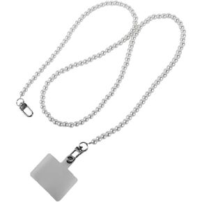 White Pearl Phone Lanyard Crossbody Shoulder Neck Strap Holder Acrylic Beaded Phone Strap Lanyard Anti-Lost Phone Charm Chains for Women Girl(Cross Body)